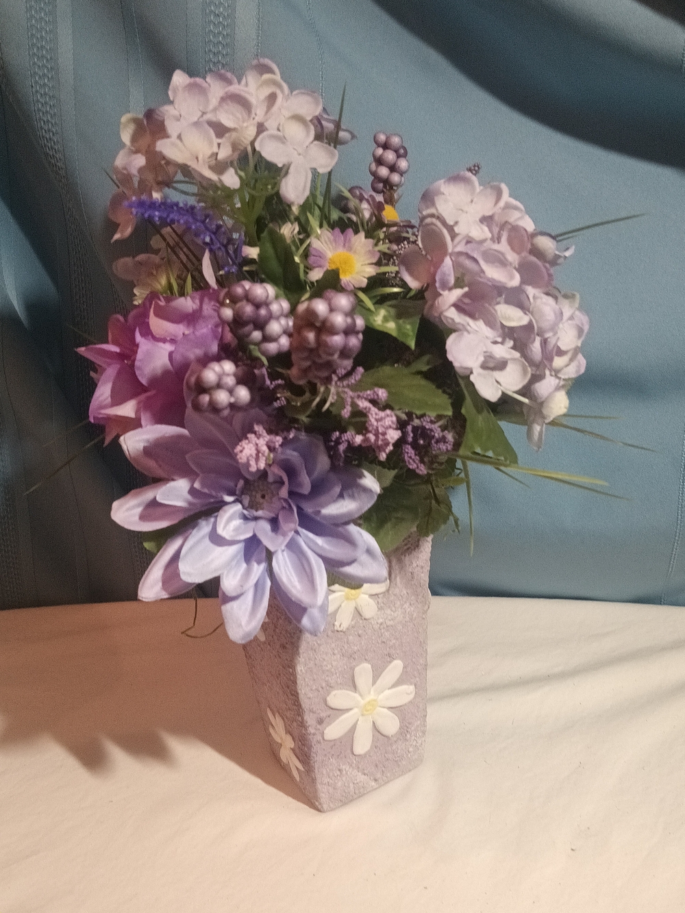 Purple Passion Faux Floral Arrangement in Daisy Vase - Home Accents